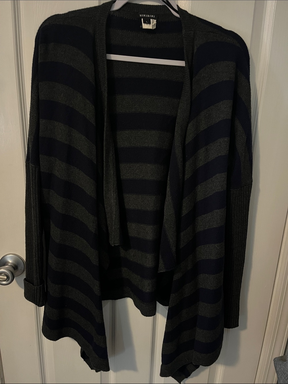 Nikibiki Navy & Gray Striped Open-Front Cardigan